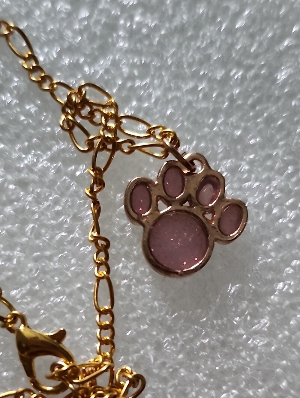 Hand Crafted Gold Bracelet / Anklet with Pink Paw Charm